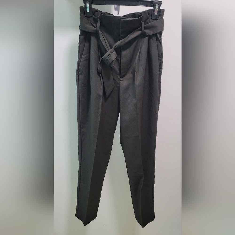 H&M Black Tie Waist Paper-Bag Pants